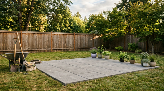 Clean backyard with level paver pad ready for sauna installation — LEXLETIX