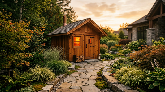 Premium residential cedar home sauna at sunset — LEXLETIX